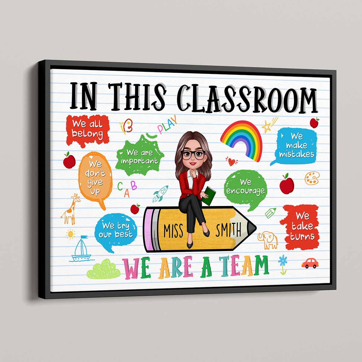 Teacher Sitting On Pencil Personalized Poster, Gift For Teacher, Appreciation Gift, Back To School, Teacher Classroom Decor