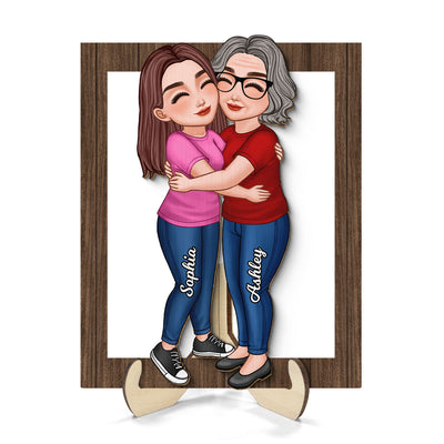 Mom Hugging Daughter Son By Custom Occupation Firefighter, Nurse, Police Officer Personalized Wooden Plaque