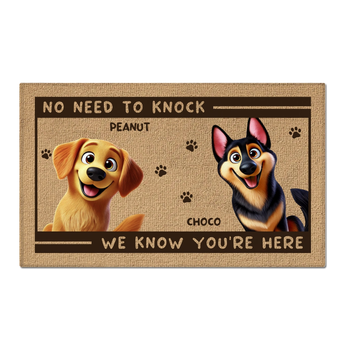 No Need to Knock We Know You're Here Funny Cute Dog Personalized Doormat, Housewarming Gift, Custom Mat