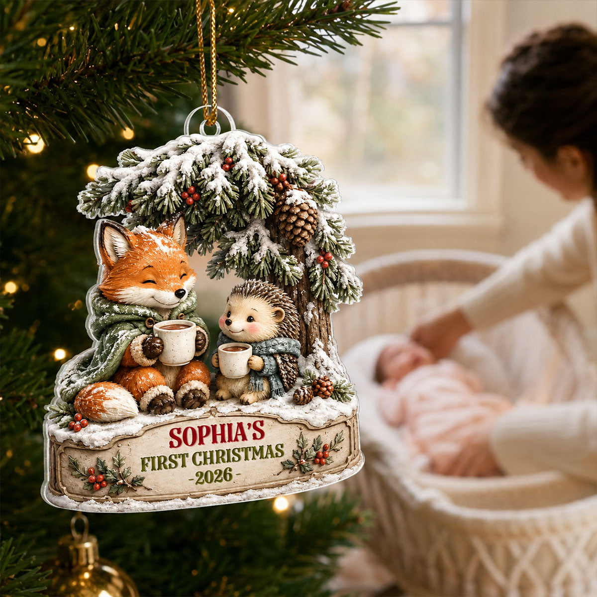 Winter Woodland Baby's First Christmas - Personalized Acrylic Ornament - Christmas Gift for New Mom, New Dad, Newborn