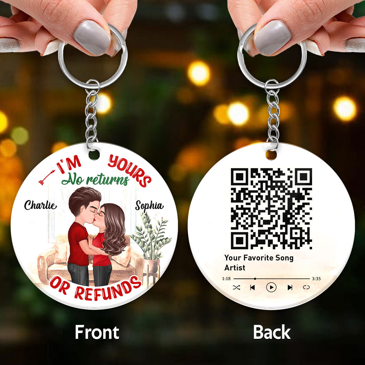 I‘m Yours No Returns Or Refunds Couple QR Code Scannable Personalized Acrylic Keychain