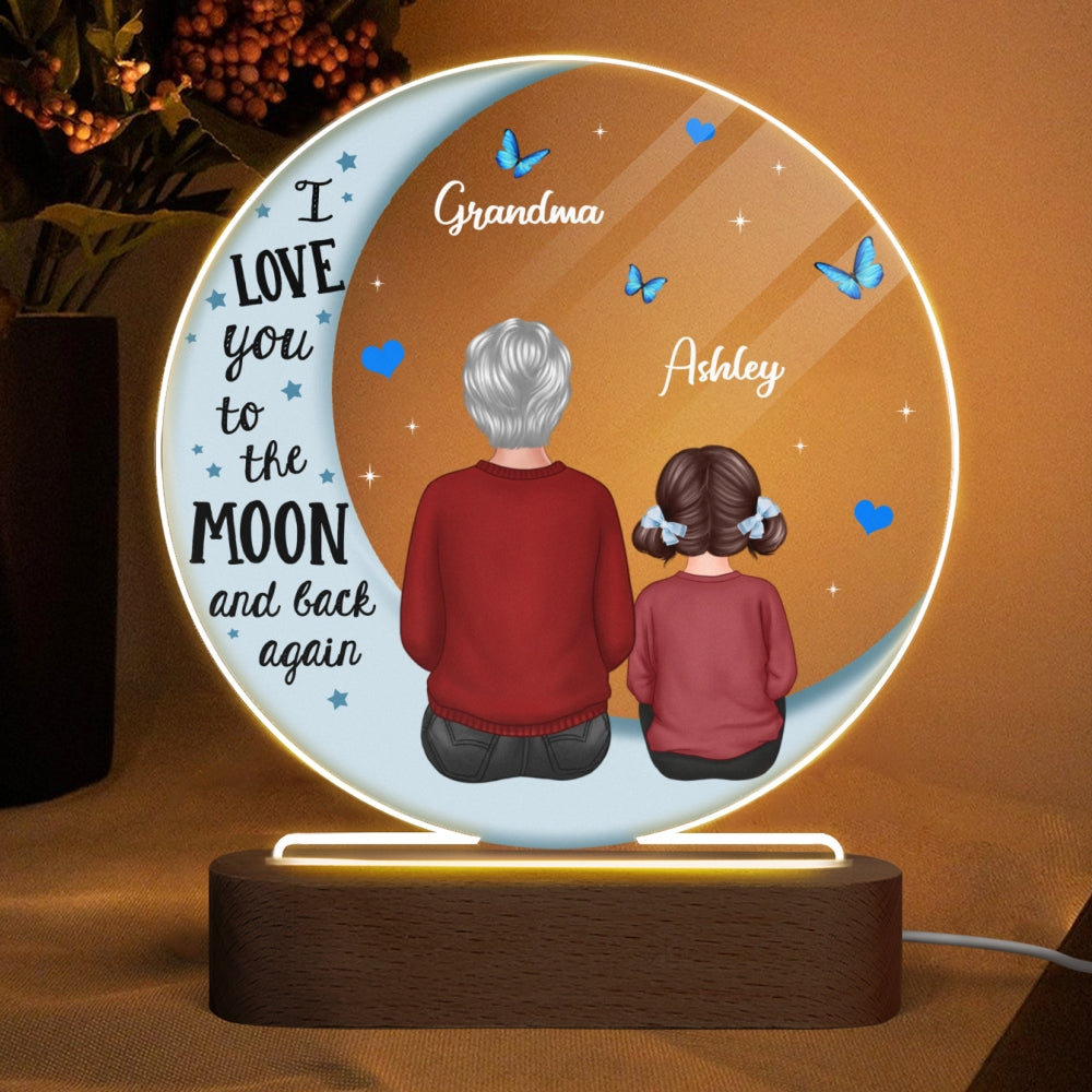 Grandma Grandpa Grandkids Blue Moon Personalized Circle Plaque LED Night Light - Acrylic LED Lamp