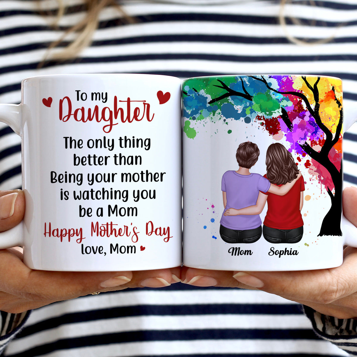 To My Daughter Happy Mother‘s Day Watercolor Tree Personalized Mug