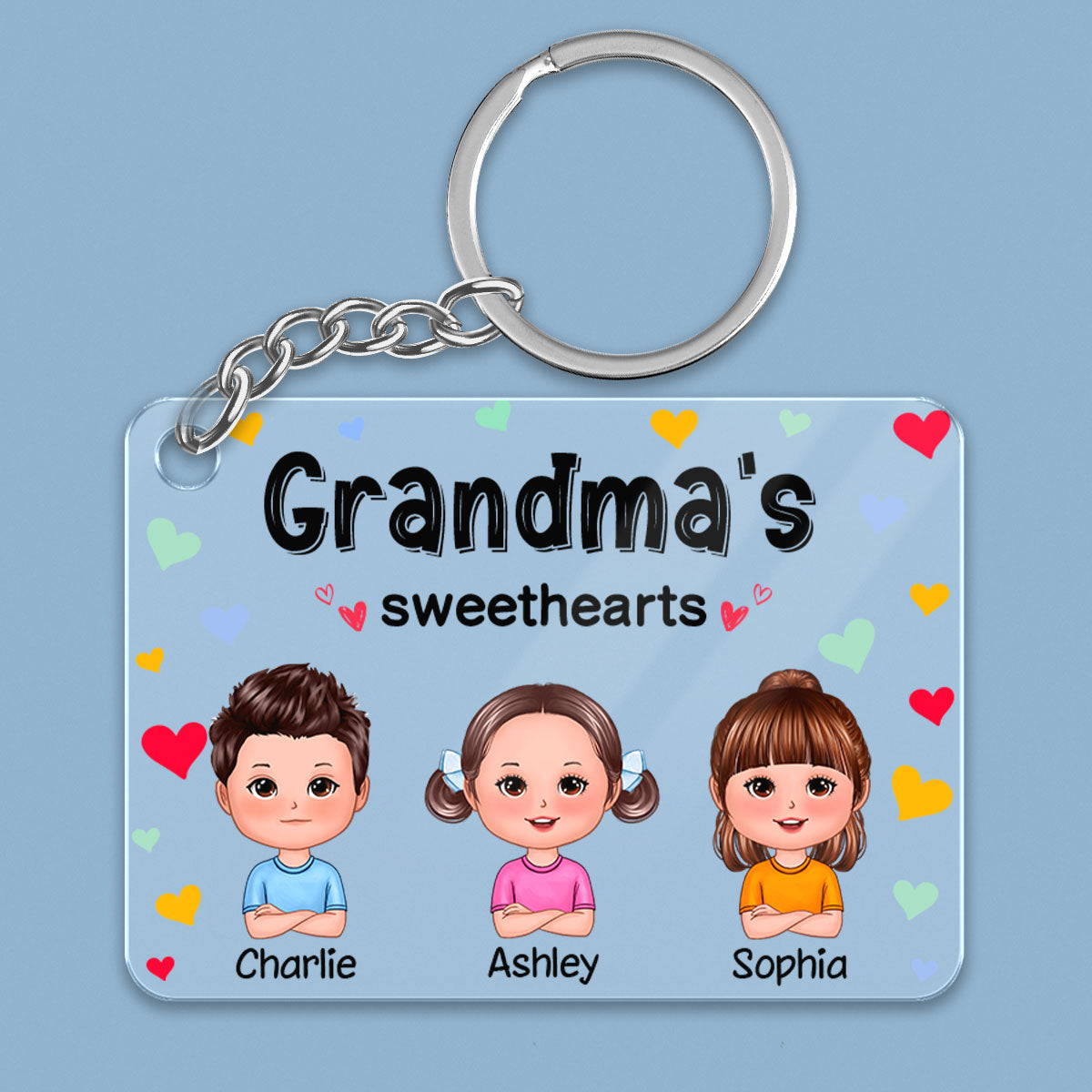 Grandma‘s Sweethearts Cute Doll Kids Colorful Hearts Personalized Acrylic Keychain