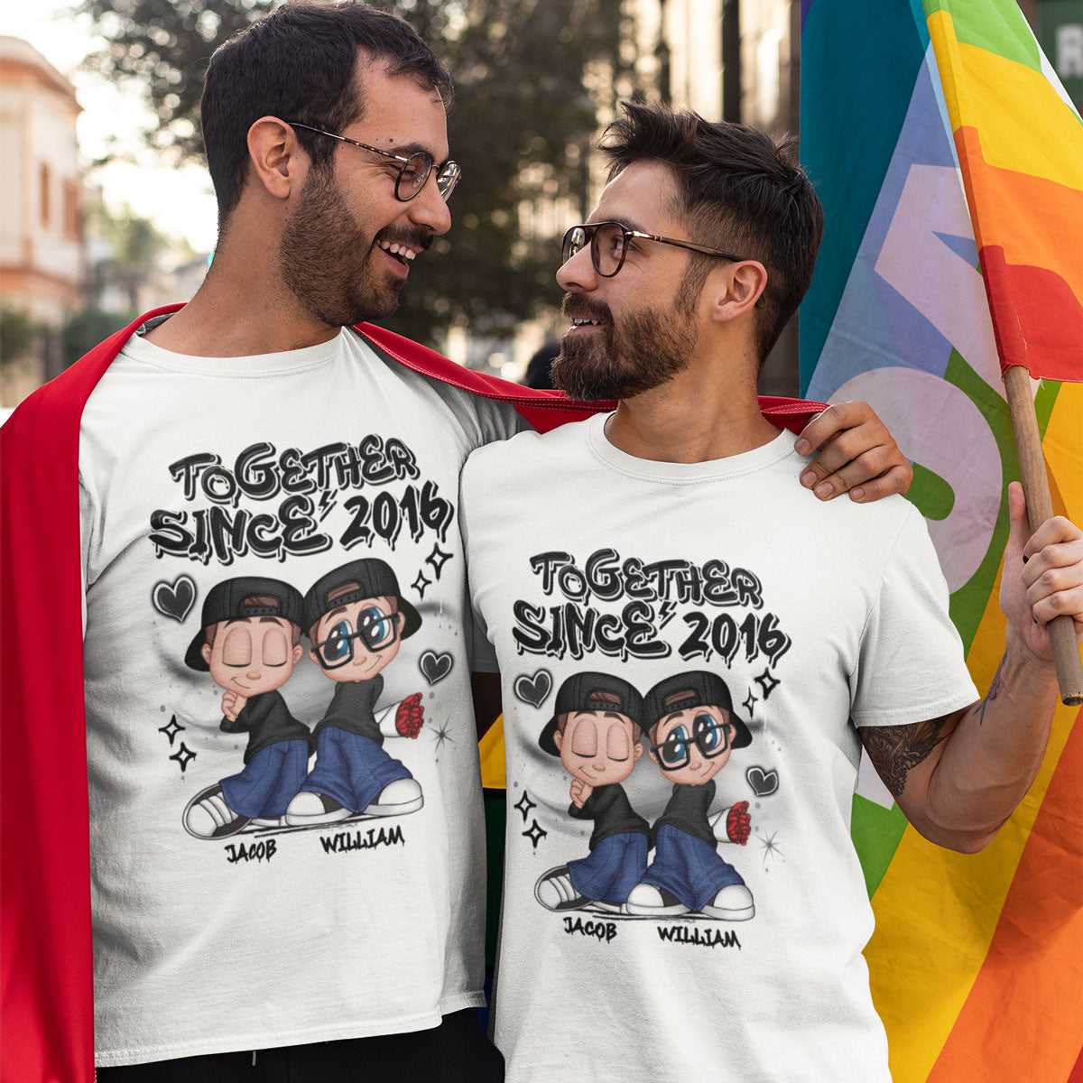 LGBT Y2K Couple Airbrushed Personalized Shirt, Pride Month Gift For Couple, For Him, For Her