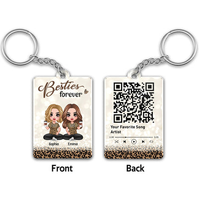 Leopard Pattern Doll Besties Sisters Sitting Favorite Song Scannable QR Code Personalized Acrylic Keychain