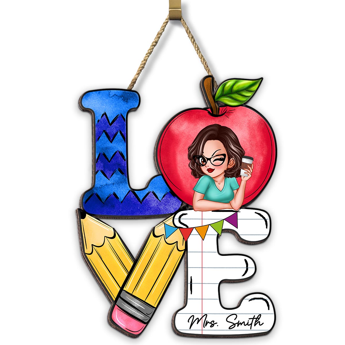 Stacked Love Teacher Personalized Wood Sign, Teacher Appreciation Gift, Classroom Decor, Welcome Back To School