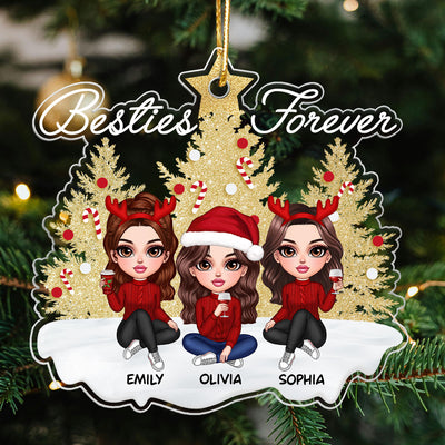 Sparkling Christmas Tree Besties Forever Personalized Acrylic Ornament, Christmas Gift For Best Friends