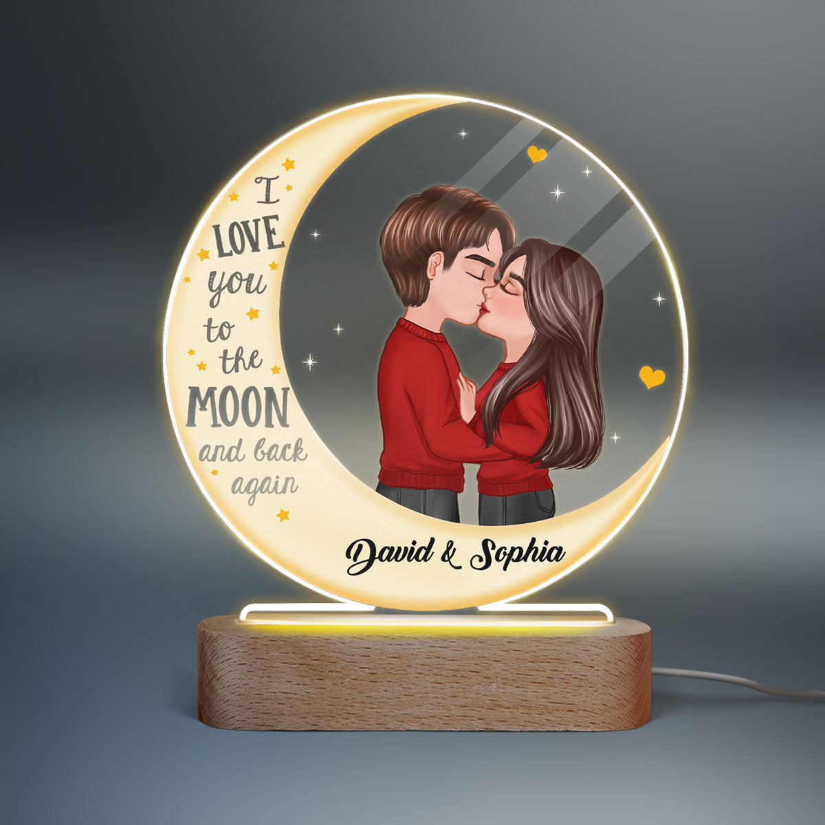 Couple Love To The Moon Personalized Circle Plaque LED Night Light