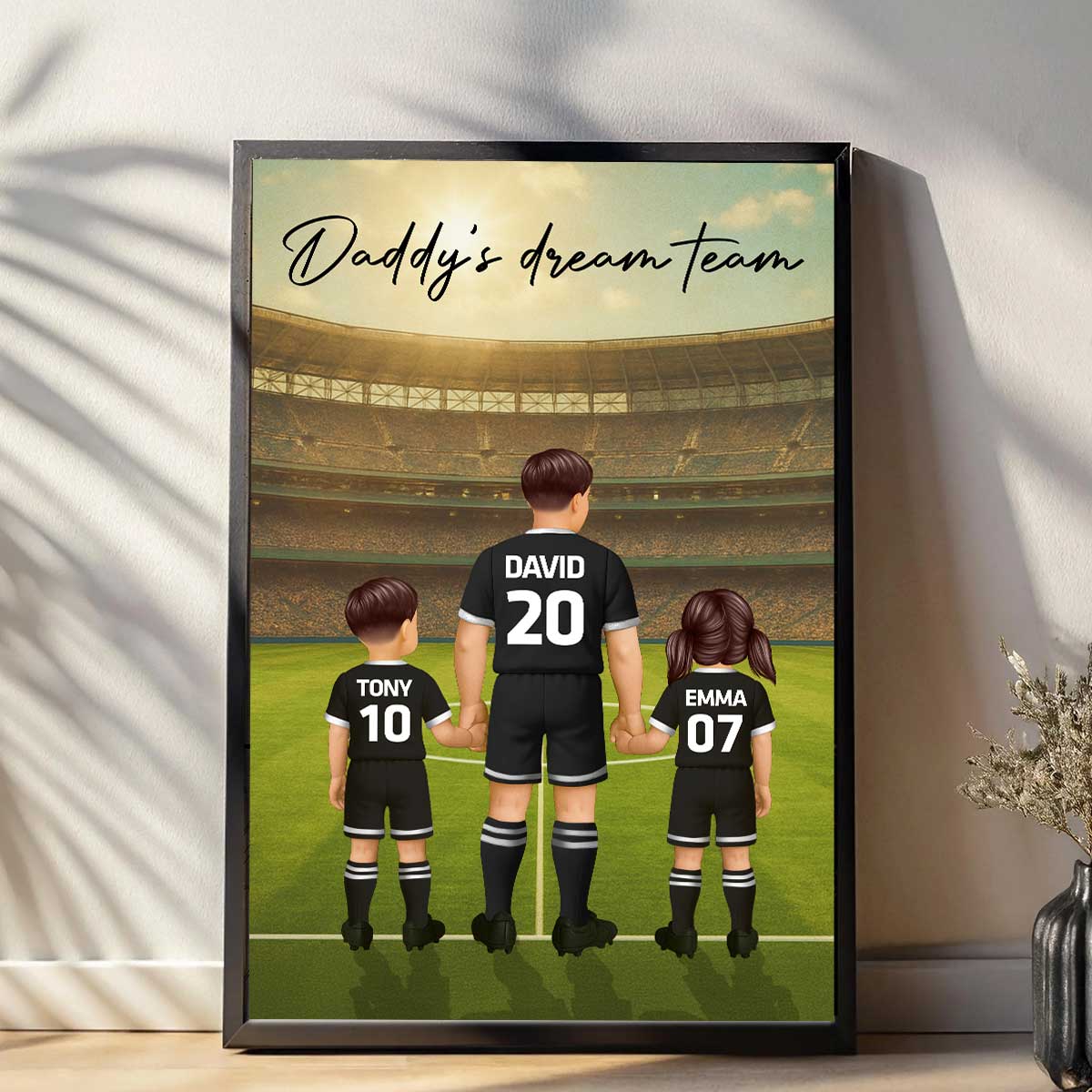 Daddy's Dream Team Soccer Dad Man & Kids Personalized Poster