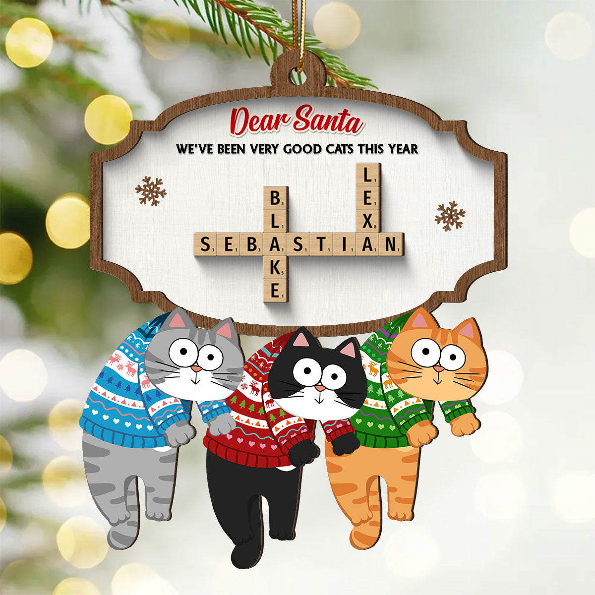 On The Naughty List We Regret Nothing Crossword Puzzle Art Personalized 2-Layer Wooden Ornament, Unique Christmas Gift For Cat Owners