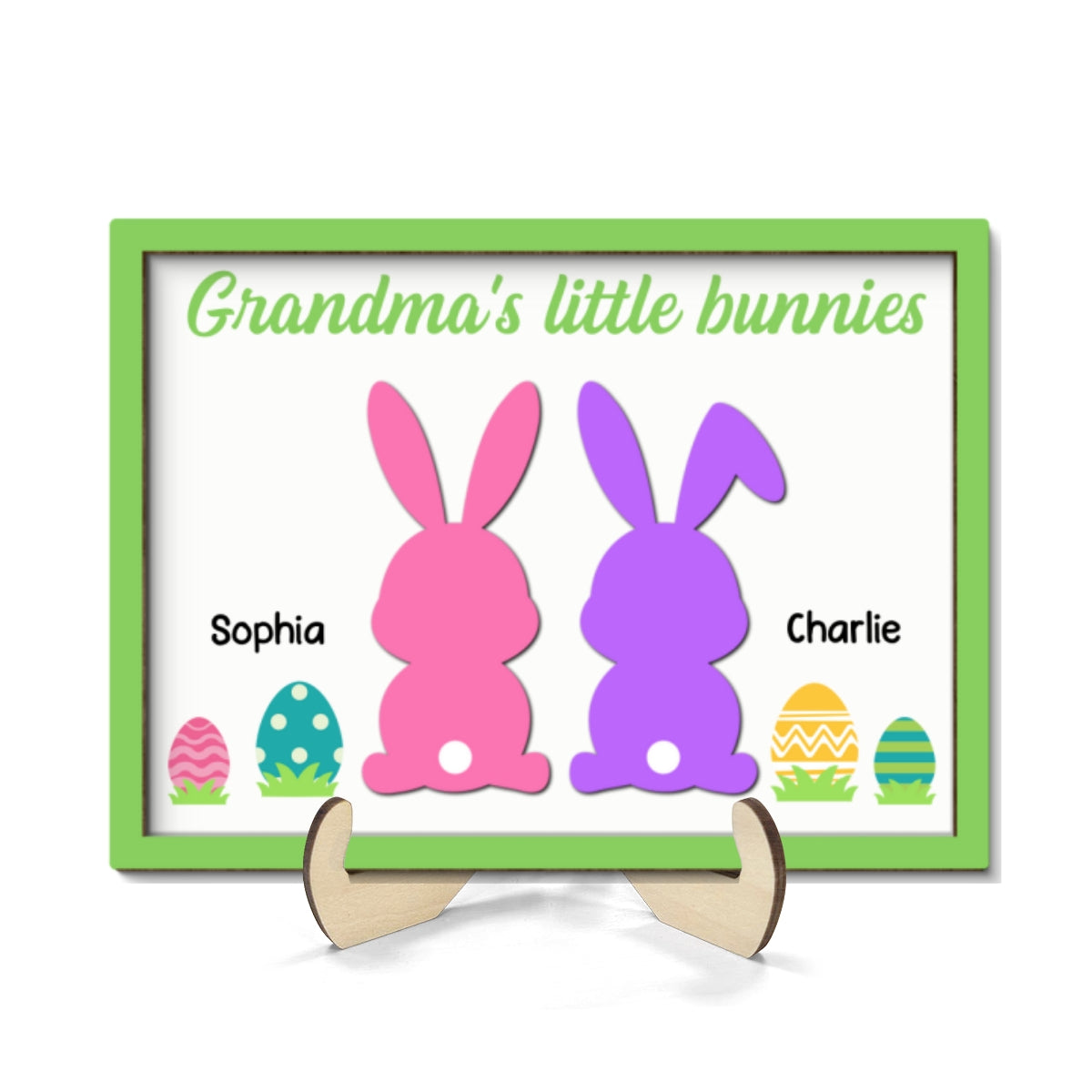 Grandma‘s Little Bunnies Easter Gift Home Decor Personalized 2-Layer Wooden Plaque