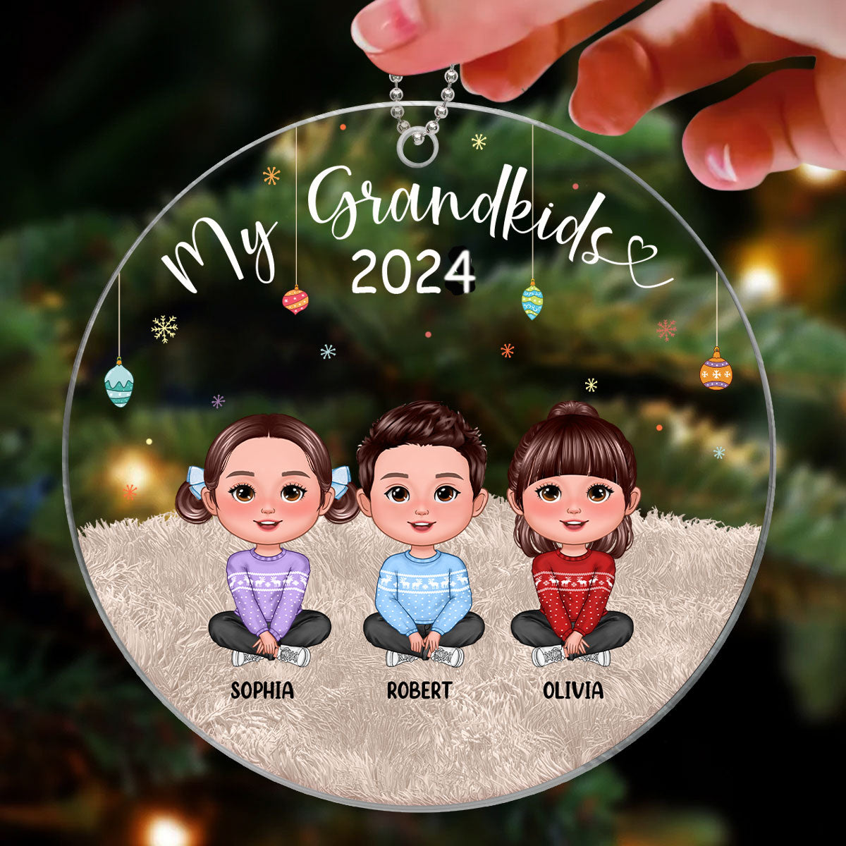 Christmas My Grandkids Cute Doll Kids Sitting Personalized Acrylic Ornament