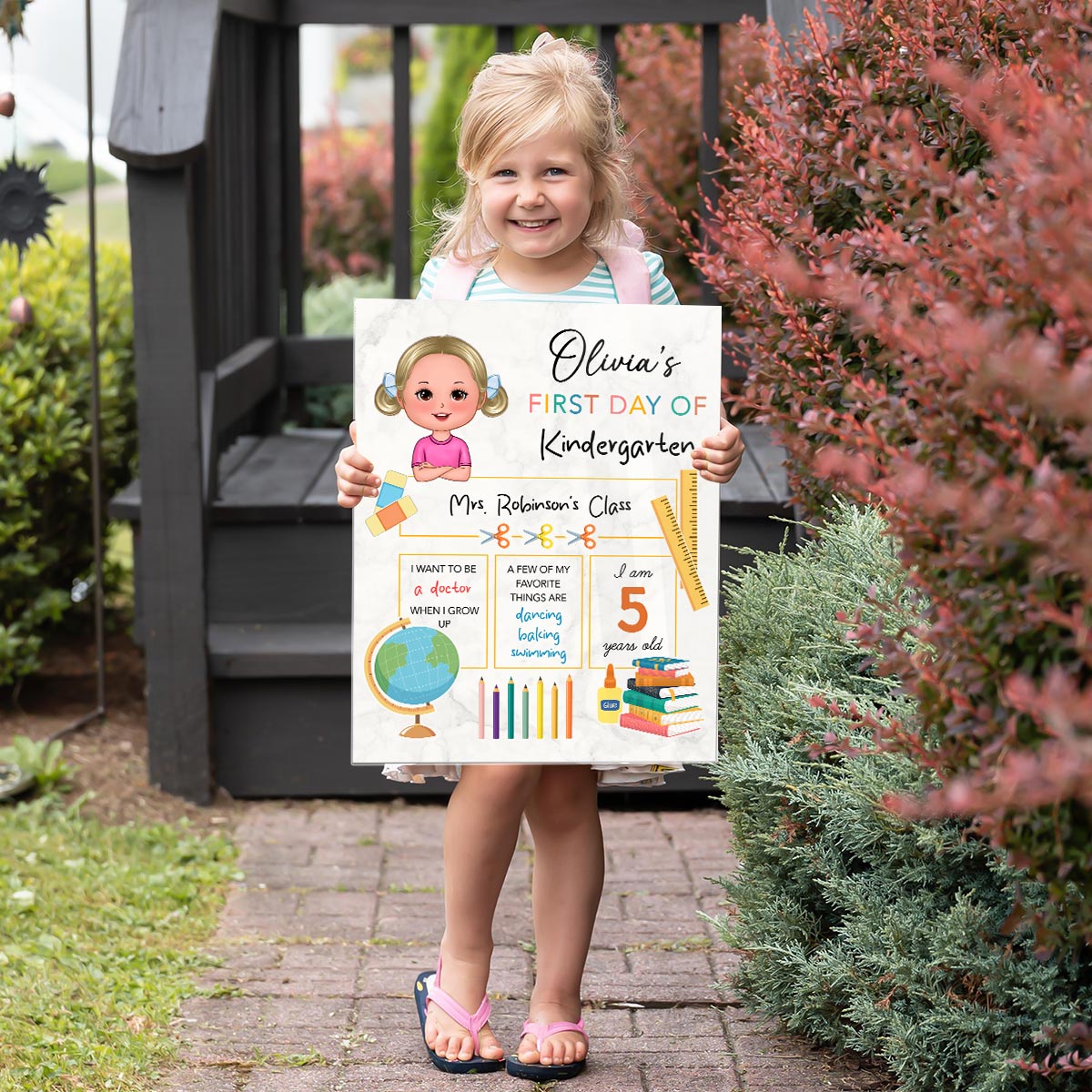 Cute Kid Personalized Reusable First Day of School Sign