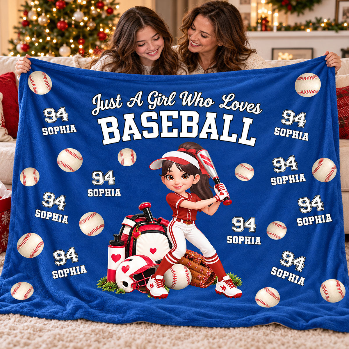 Just a Girl Who Loves Baseball Softball - Personalized Fleece Blanket - Christmas Gift for Daughter, Granddaughter
