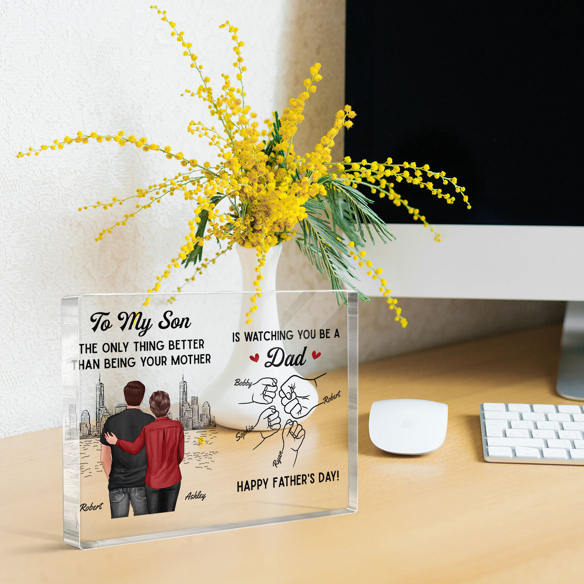 From Mom To Son Watching You Be A Dad Personalized Acrylic Block Plaque, Gift For Son