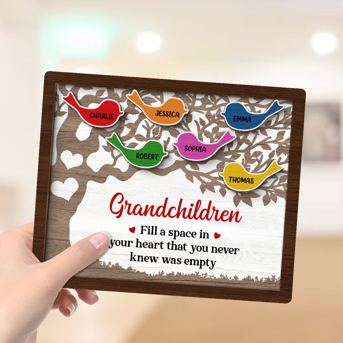 Grandchildren Fill Space In In Your Heart Birds On Tree Personalized 2-Layer Wooden Plaque