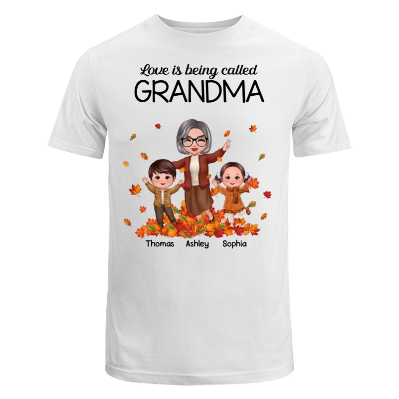 Fall Season Happy Doll Grandma And Grandkids Playing With Autumn Leaves Pile Personalized Shirt