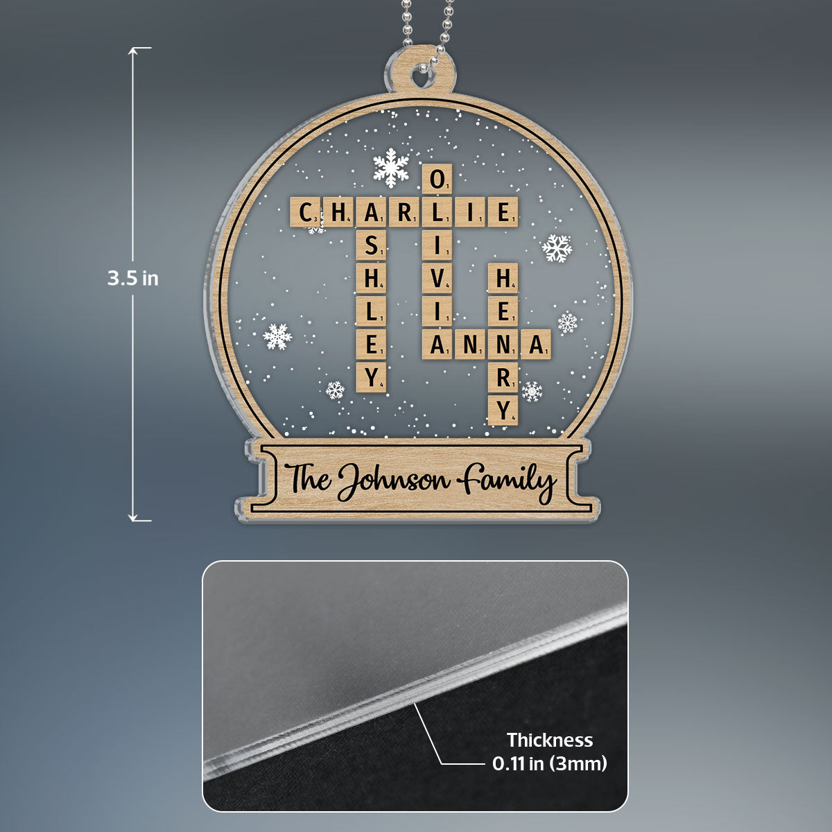 Family Gift Christmas Decor Crossword Puzzle Art Personalized Acrylic Ornament