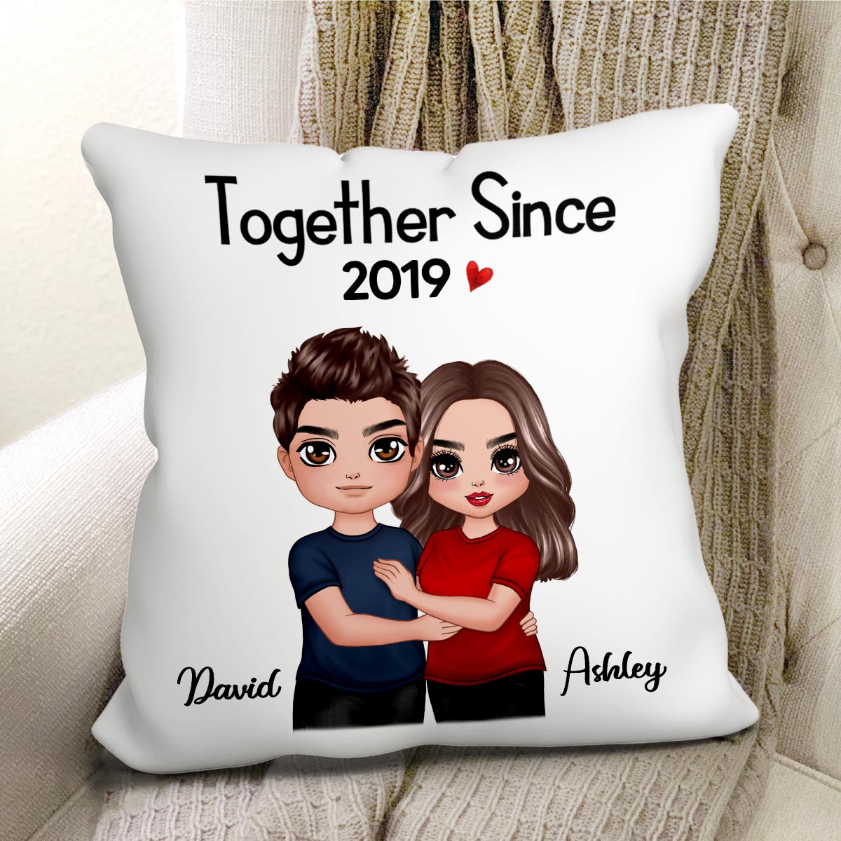 Embracing Doll Couple Standing Gift For Him For Her Personalized Pillow (Insert Included)
