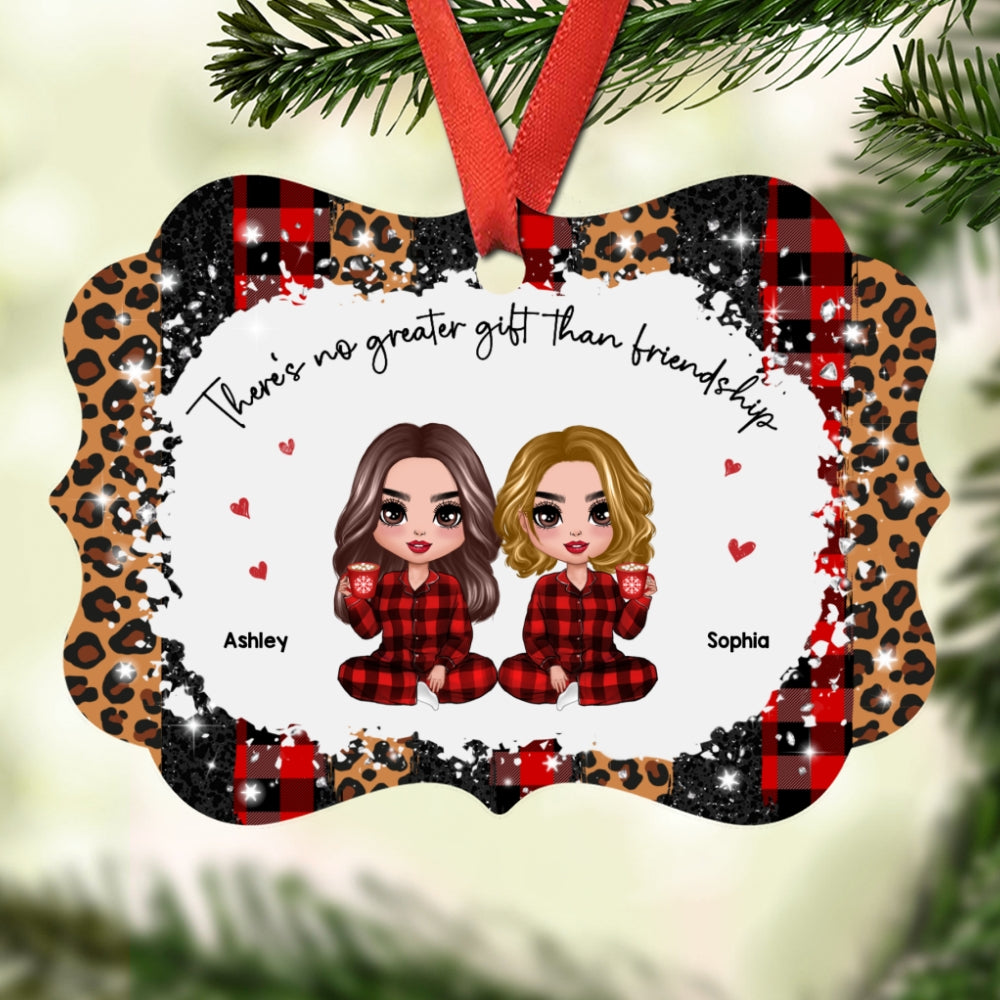 Checkered Leopard Pattern Pajamas Doll Besties Personalized Christmas Ornament
