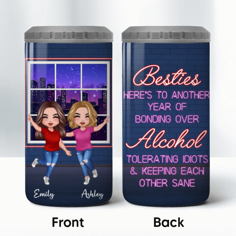 Besties Sisters Window Personalized 4 In 1 Can Cooler