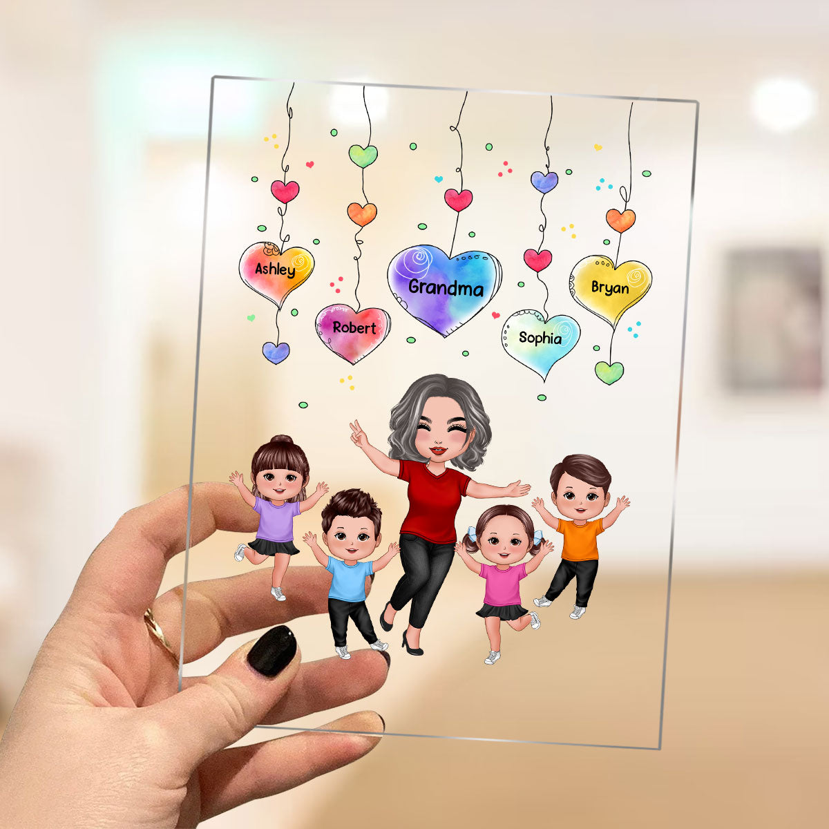 Heart Strings Happy Doll Grandma Mom And Kids Personalized Vertical Rectangle Acrylic Plaque