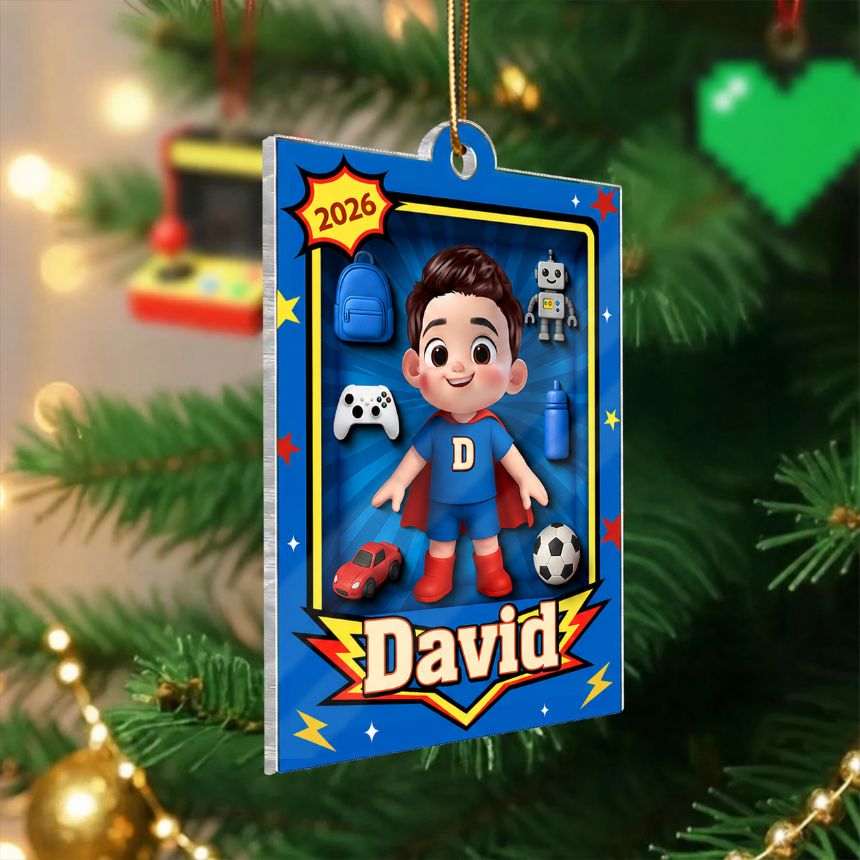 Cute Little Boy In Toy Box - Personalized Acrylic Ornament - Unique Christmas Gift For Kids, Grandkids