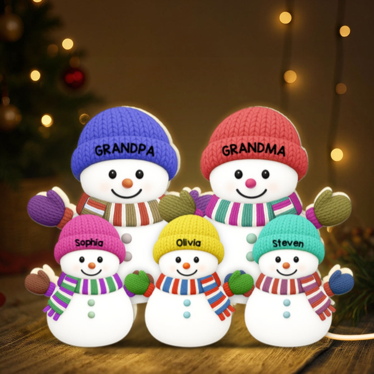 3D Effect Heartwarming Christmas Grandma Grandpa And Grandkids Snowman Together - Personalized Light Box - Christmas Decoration For Grandparents