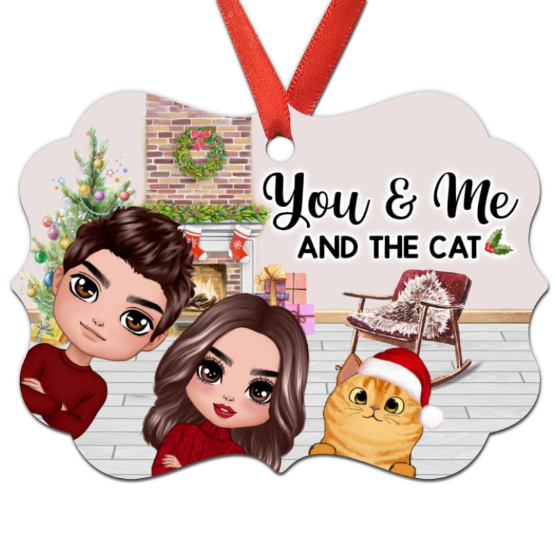 Christmas Peeking Doll Couple You Me And The Dogs Cats Personalized Christmas Ornament