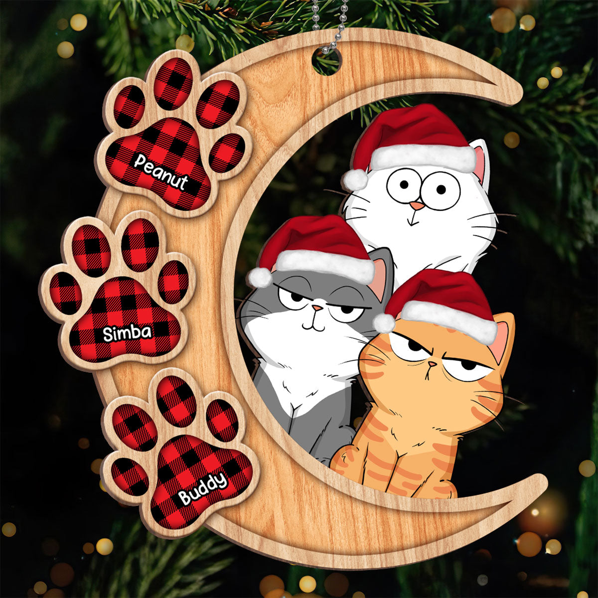Cats On Moon Funny Cats Expressions Personalized Wooden Ornament