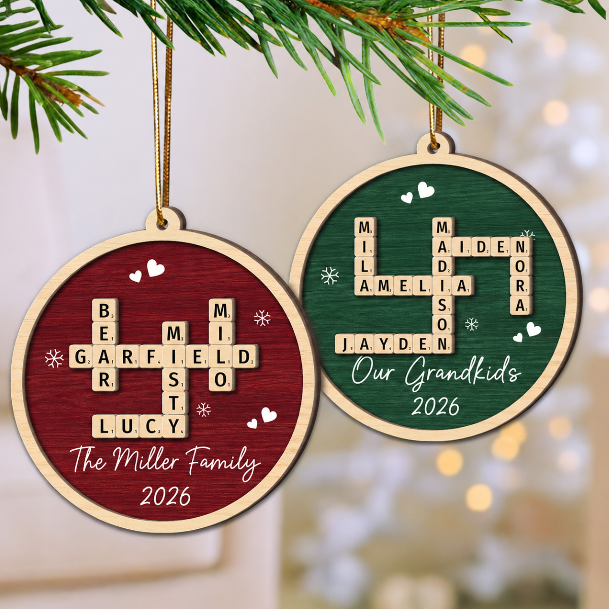 Family Name Crossword Puzzle Art - Personalized 2-Layer Wooden Ornament