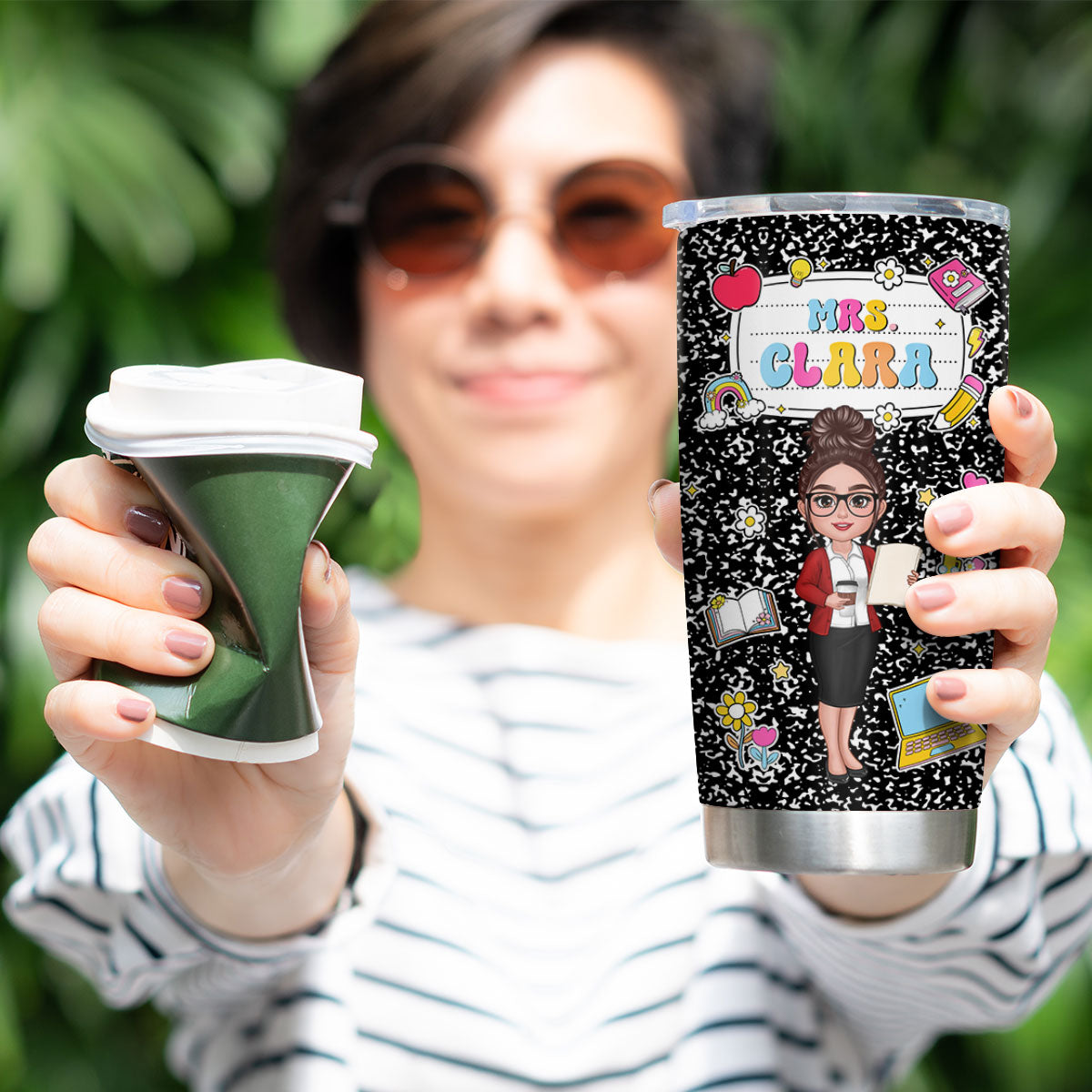 Teacher Composition Book Pattern Personalized Tumbler, Gift For Teacher