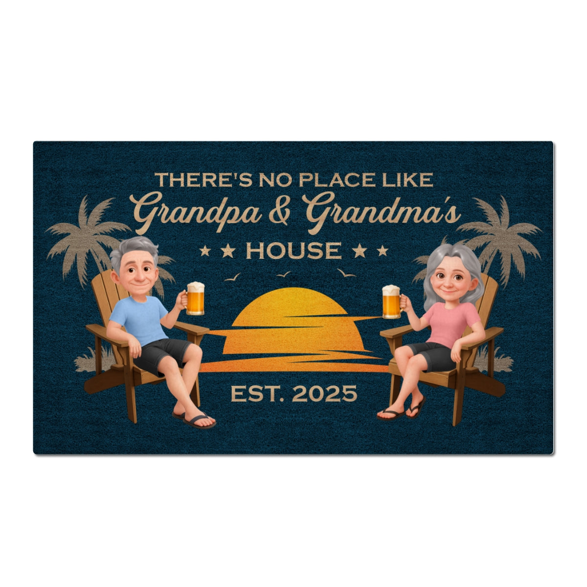 Retro Vintage Summer There's No Place Like Grandpa Grandma Grandparents House Personalized Doormat