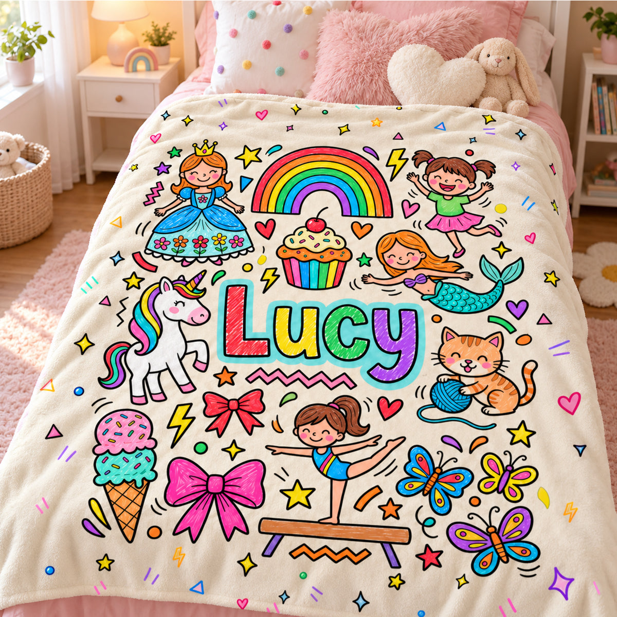 Kid's Favorite Things Custom Name - Personalized Fleece Blanket - Custom Name & Favorite Things Blanket for Kids