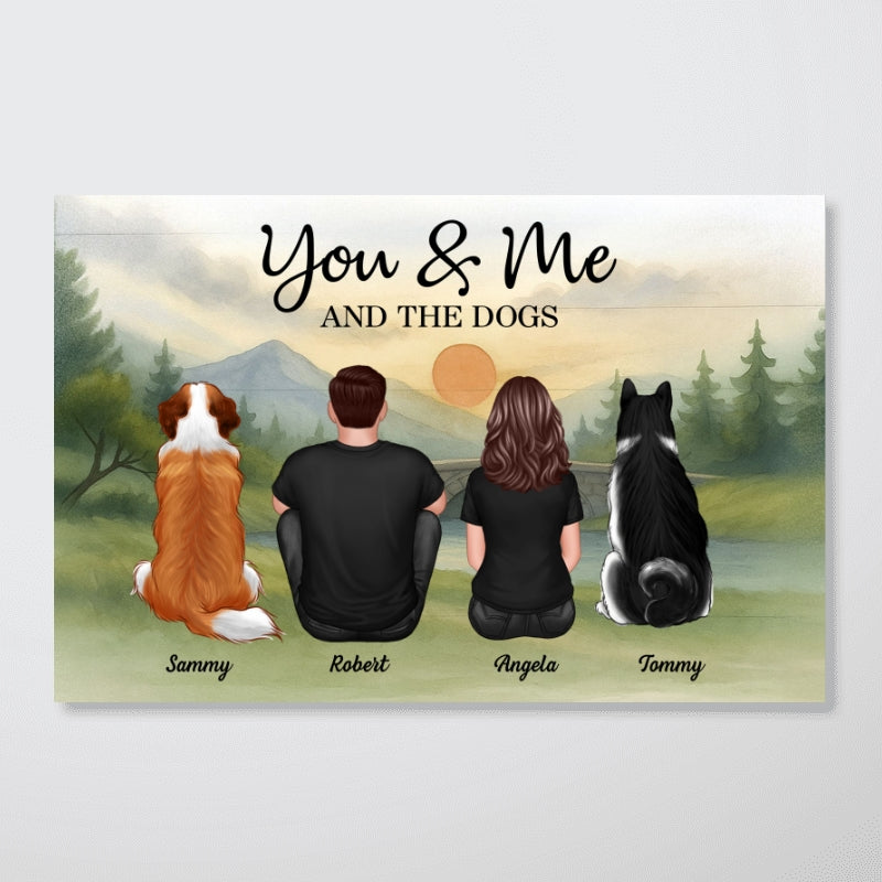 Couple And Dogs Retro Mountain Personalized Poster