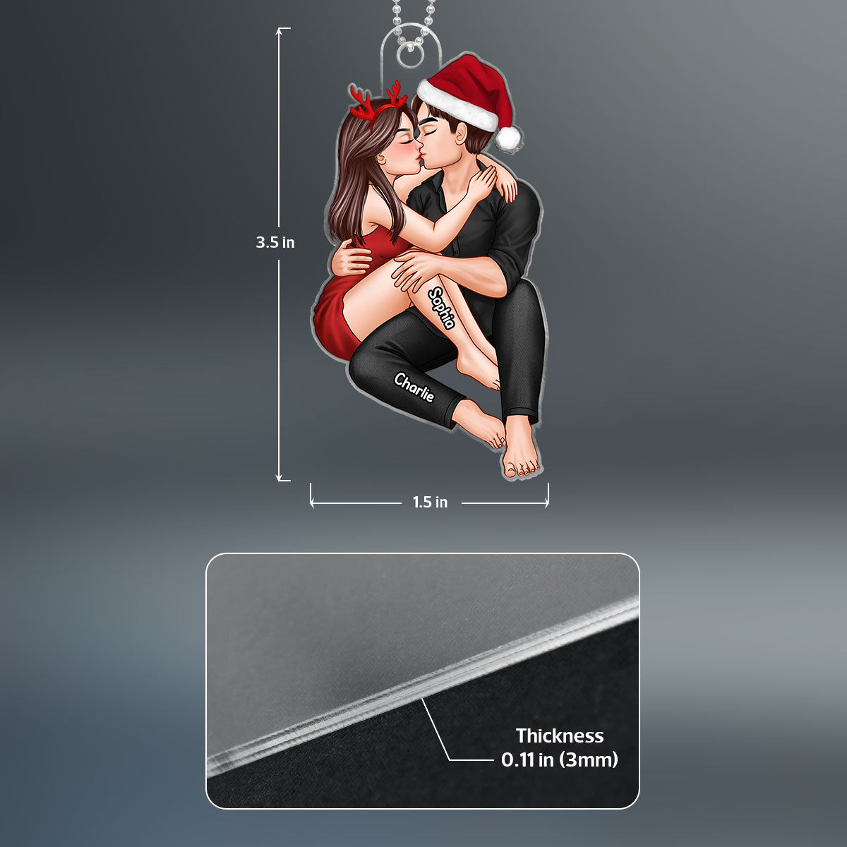 Christmas Couple Embrace & Kiss Gift For Him For Her Personalized Acrylic Ornament