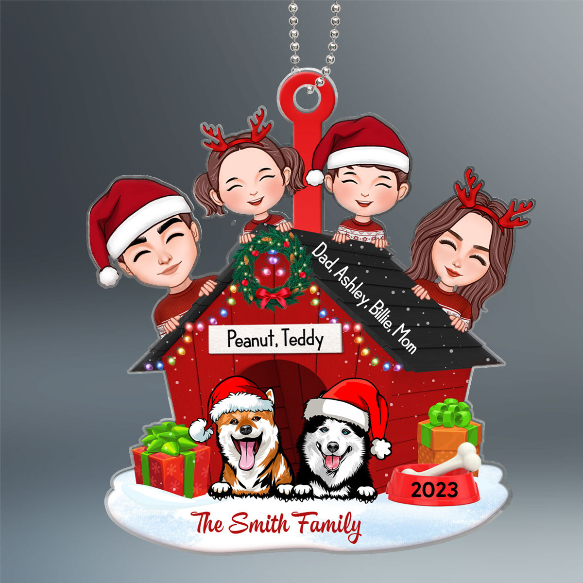 Family And Dogs Christmas - Personalized Ornament