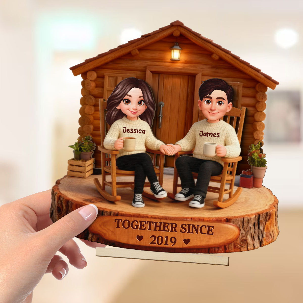 Eternal Love Couple Forever Together Wooden Cabin - Personalized 2-Layer Wooden Plaque - Gift For Couple, Gift For Him, For Her
