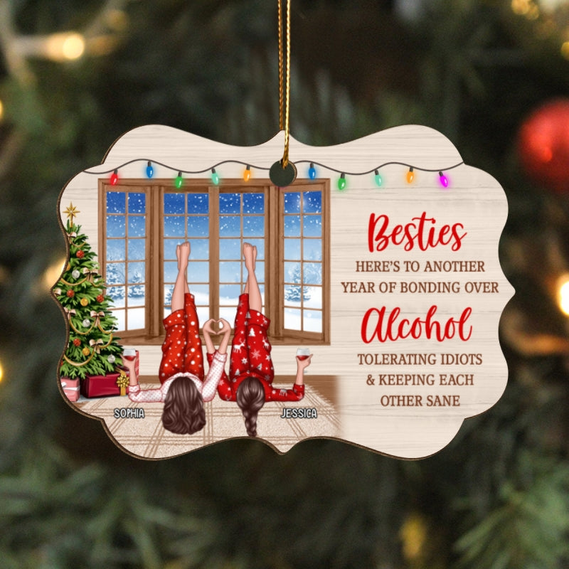Besties Here's To Another Year Of Bonding Over Personalized Wooden Ornaments, Bestie Laying On Couch Christmas Ornament, Unique Gift For Bestie