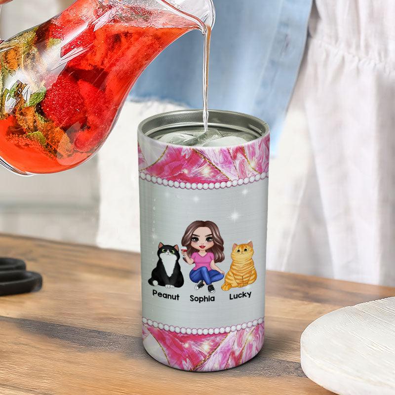 Cat Mom Cannot Survive On Wine Alone Multi Use Tumbler - Personalized 4 In 1 Can Cooler - Gift For Cat Moms