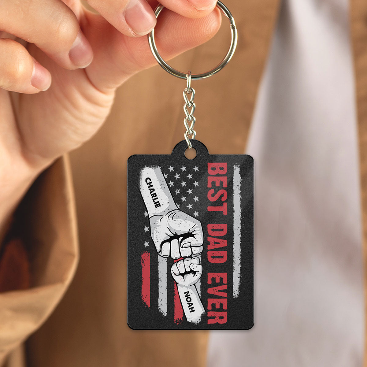 Best Dad Mom Ever Flag Punch Hand Personalized Acrylic Keychain