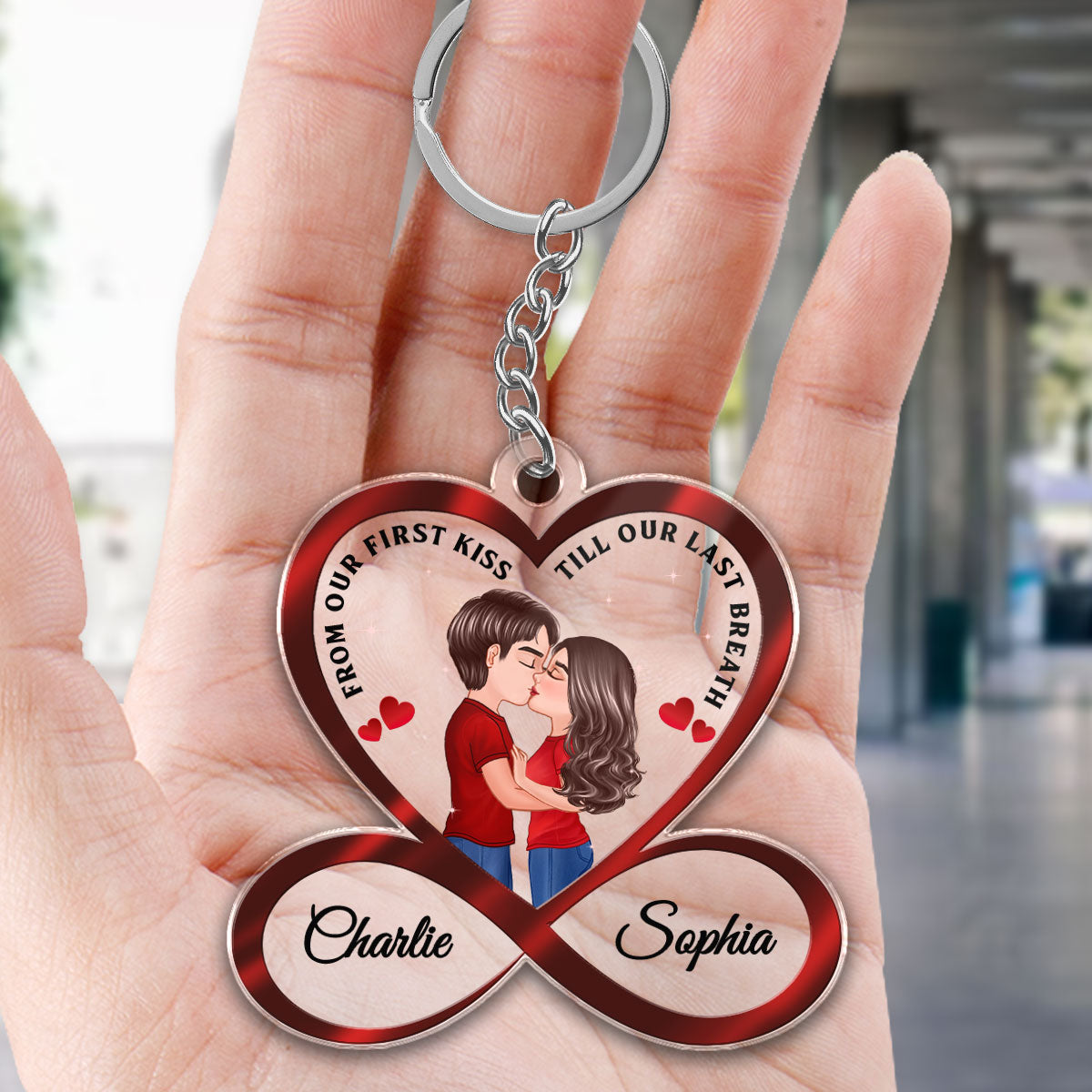Infinity Heart Couple Kissing Anniversary Gift For Him Gift For Her Personalized Acrylic Keychain