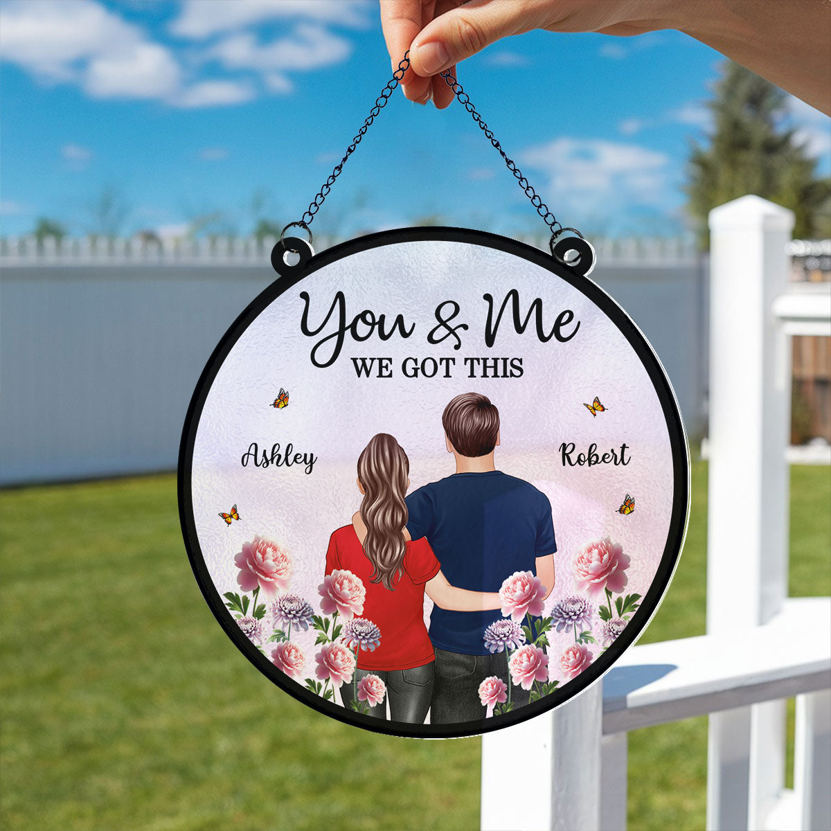 Couple Birth Month Flowers Personalized Suncatcher, Gift For Couple, Gift For Her