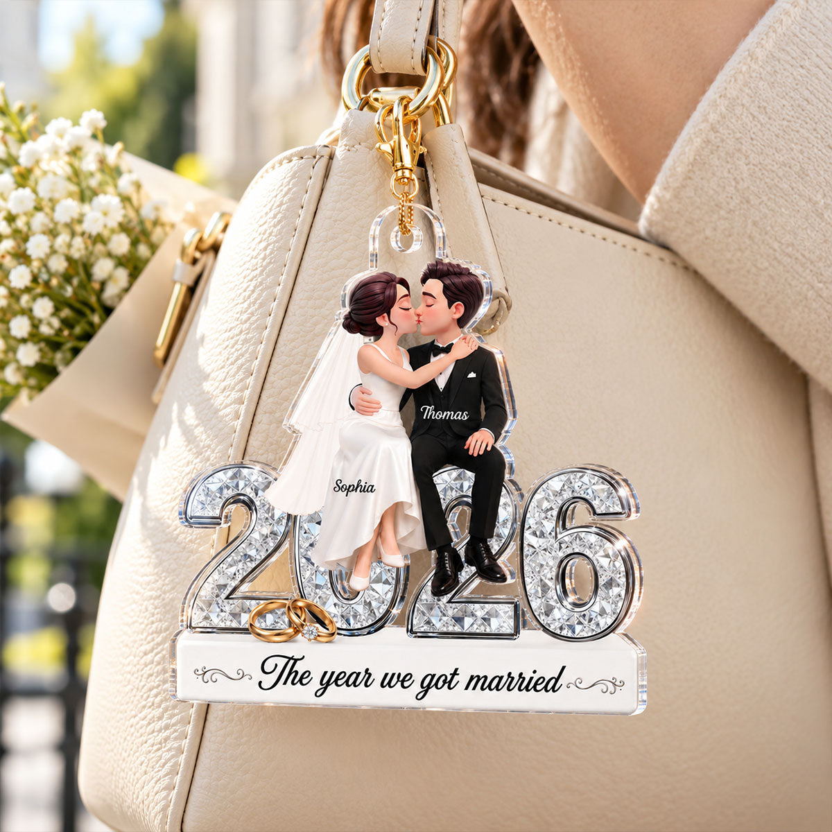 The Year We Got Married Sparkle 2D Flat - Personalized Acrylic Ornament - Christmas Keepsake
