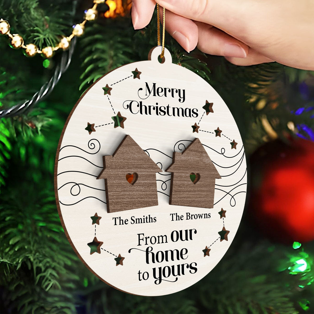 Merry Christmas From Our Home To Yours Personalized 2-Layer Wooden Ornament