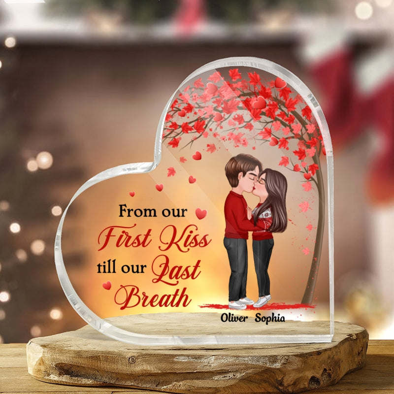 Doll Couple Kissing Under Red Tree Gift For Him For Her Personalized Heart Plaque