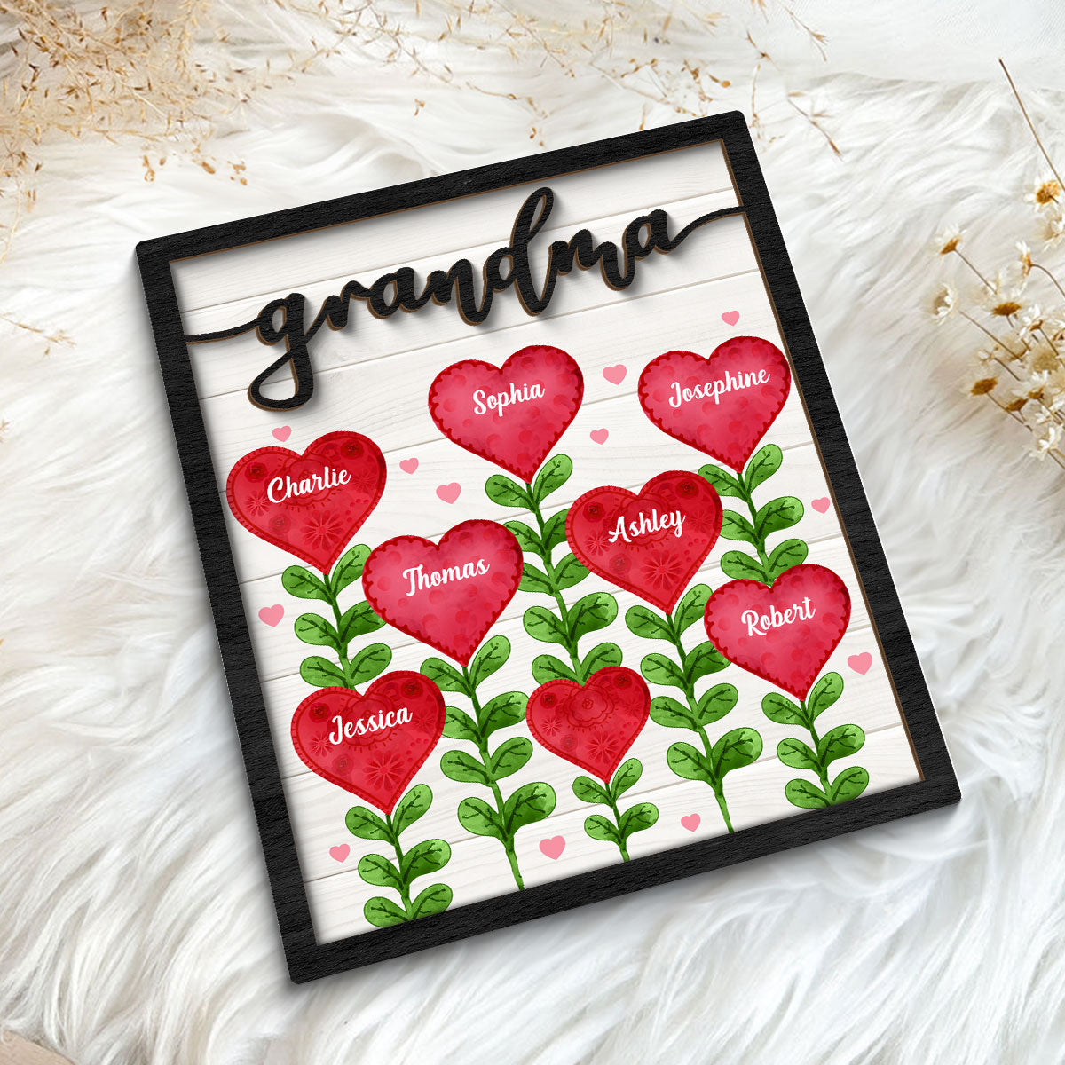 Grandma Mom Heart Tree Personalized 2-layer Wooden Plaque