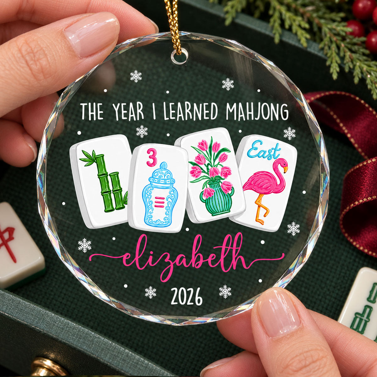 The Year I Learned Mahjong - Personalized Glass Ornament Funny Mahjong Group Christmas Gift