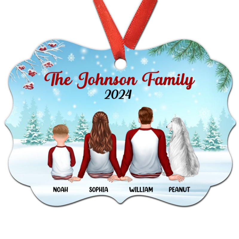 Christmas Family Couple Gender In Snow Back View Personalized Christmas Ornament